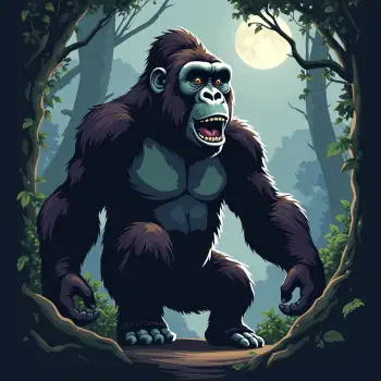 A bold, stylized depiction of a gorilla stands in a dark forest, illuminated by moonlight. This image serves as an engaging forum avatar or profile photo.
