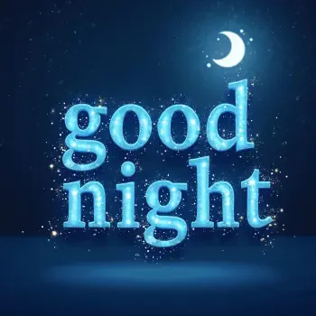 A sparkling blue text reading good night with a crescent moon above, designed as an avatar or profile photo, evoking a calm and serene nighttime atmosphere.