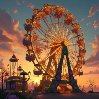 A vibrant ferris wheel illuminated against a sunset sky, featuring colorful gondolas and whimsical designs, serves as a lively avatar for a forum profile picture.