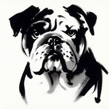 Black and white illustrated portrait of a bulldog with bold brush strokes, used as a forum avatar or profile picture.