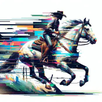 A vibrant digital artwork of a horse and rider in motion, capturing the essence of horse riding. Designed as a forum avatar, it combines action and color for a striking profile photo.