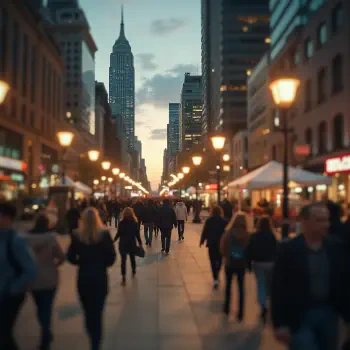 downtown New York City Empire State Building urban crowd evening street PFP