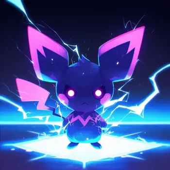 A vibrant profile photo of Pichu from Pokémon, radiating electric energy with glowing eyes and a dynamic blue and pink color scheme.