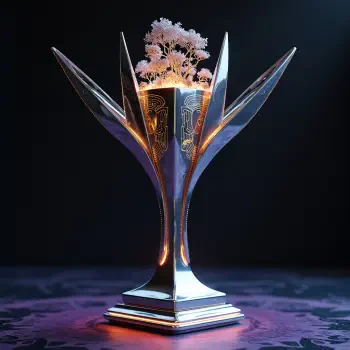 A stylized trophy featuring intricate designs and illuminated accents, topped with a decorative floral element, serves as a vibrant forum avatar or profile picture.