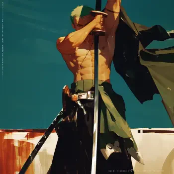 Anime-inspired profile photo featuring Roronoa Zoro from One Piece, showcasing his iconic pose with swords, highlighting his strength and determination.