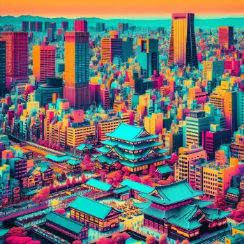 Vibrant digital artwork of Osaka, showcasing a blend of traditional architecture and modern skyscrapers, ideal for a forum avatar or profile photo.
