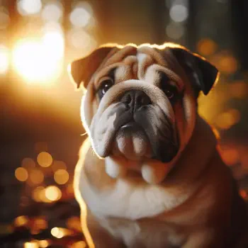 A charming bulldog sitting amidst warm autumn lighting, ideal as a forum avatar or profile photo, showcasing its expressive face and distinctive features.