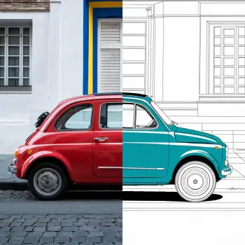 A vibrant red Fiat 500 is showcased next to an artistic outline of the same model, creating a striking contrast for a forum avatar.