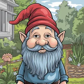 A cheerful garden gnome stands in a vibrant garden, featuring a red hat and a long beard, making a whimsical avatar for a forum profile.