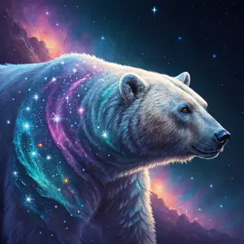 A beautifully detailed profile photo of a polar bear, artistically rendered with a cosmic galaxy pattern blending into its fur against a starry night backdrop.