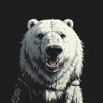 A striking illustration of a polar bear, featuring a fierce expression, set against a dark background. This image serves as a bold forum avatar.
