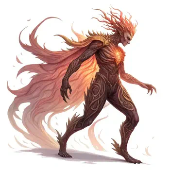 A striking Ifrit character with flowing flames for hair and intricate markings, exudes power and intensity, serving as a captivating forum avatar or profile picture.