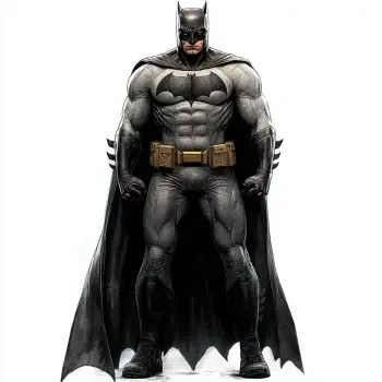 A powerful depiction of Batman stands confidently, showcasing his muscular build and iconic costume, serving as an engaging profile photo for forums.