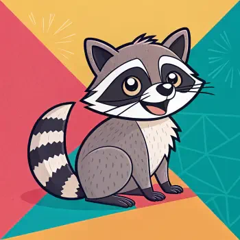 A playful cartoon raccoon with big eyes and a cheerful expression, set against a colorful geometric background. This image serves as a forum avatar.
