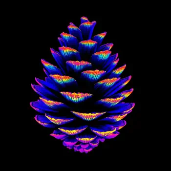 Colorful, stylized pine cone against a black background, serving as a vibrant forum avatar or profile picture.