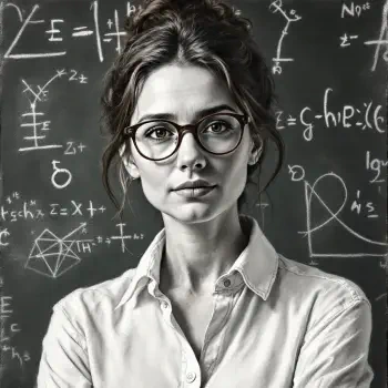 A confident teacher with glasses stands in front of a blackboard filled with mathematical equations, embodying knowledge and determination in this forum avatar.