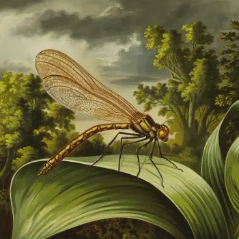A vibrant firefly perched on a green leaf, surrounded by lush foliage and a dramatic sky, serves as a unique forum avatar or profile picture.