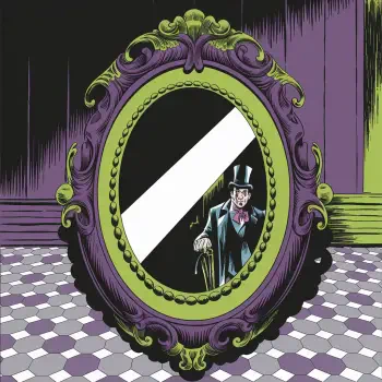 A vintage-style mirror frame reflects a mysterious figure in a top hat, creating an intriguing avatar for forums or profile pictures.