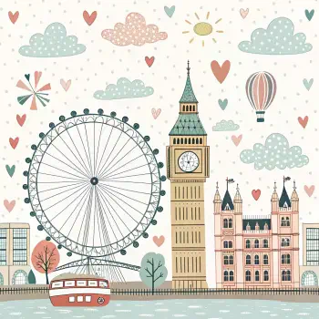 A whimsical illustration featuring London landmarks, including the London Eye and Big Ben, surrounded by hearts and clouds, designed as a forum avatar or profile photo.