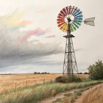 A colorful windmill stands prominently in a field under a cloudy sky, making it an eye-catching forum avatar/profile photo.