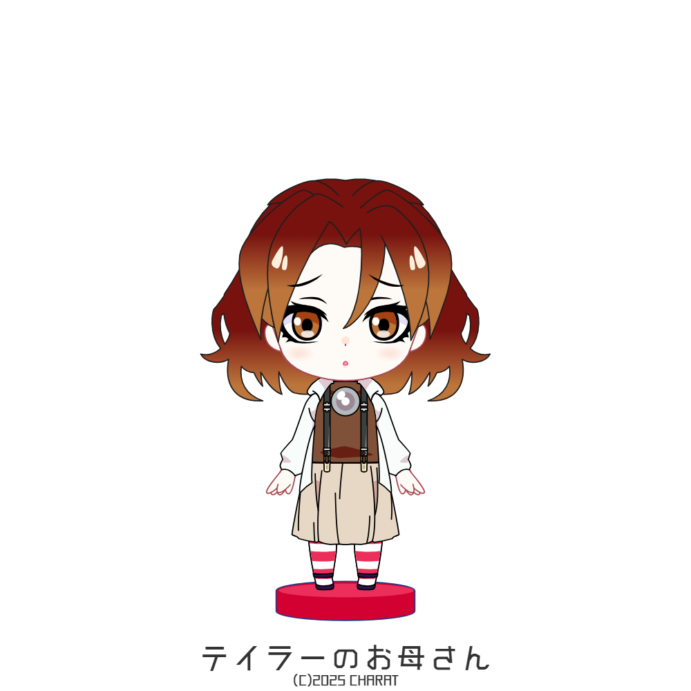 Forum profile avatar The Lost Paradise of Ruin: chibi red-brown haired girl in a school uniform standing on a pink pedestal, large amber eyes and a neutral expression.