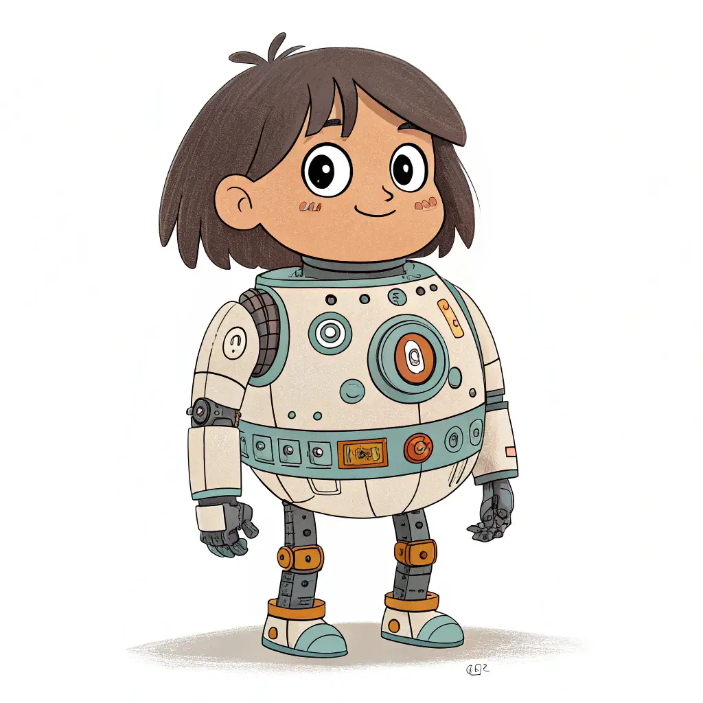 A cheerful cartoon character with short hair, wearing a futuristic space suit adorned with colorful buttons and gadgets, making for a fun and engaging forum avatar.