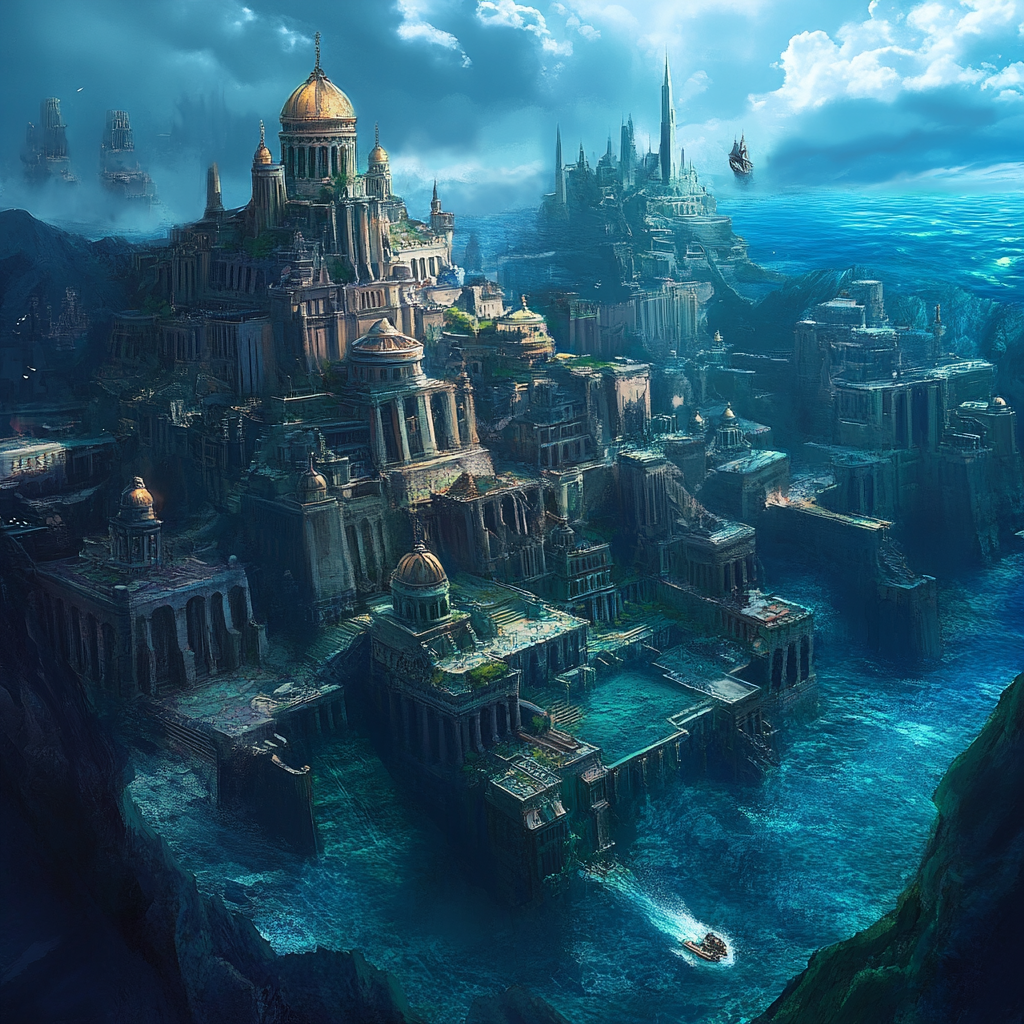 An underwater depiction of Atlantis, featuring grand structures and a serene atmosphere, fitting for a forum avatar or profile photo.