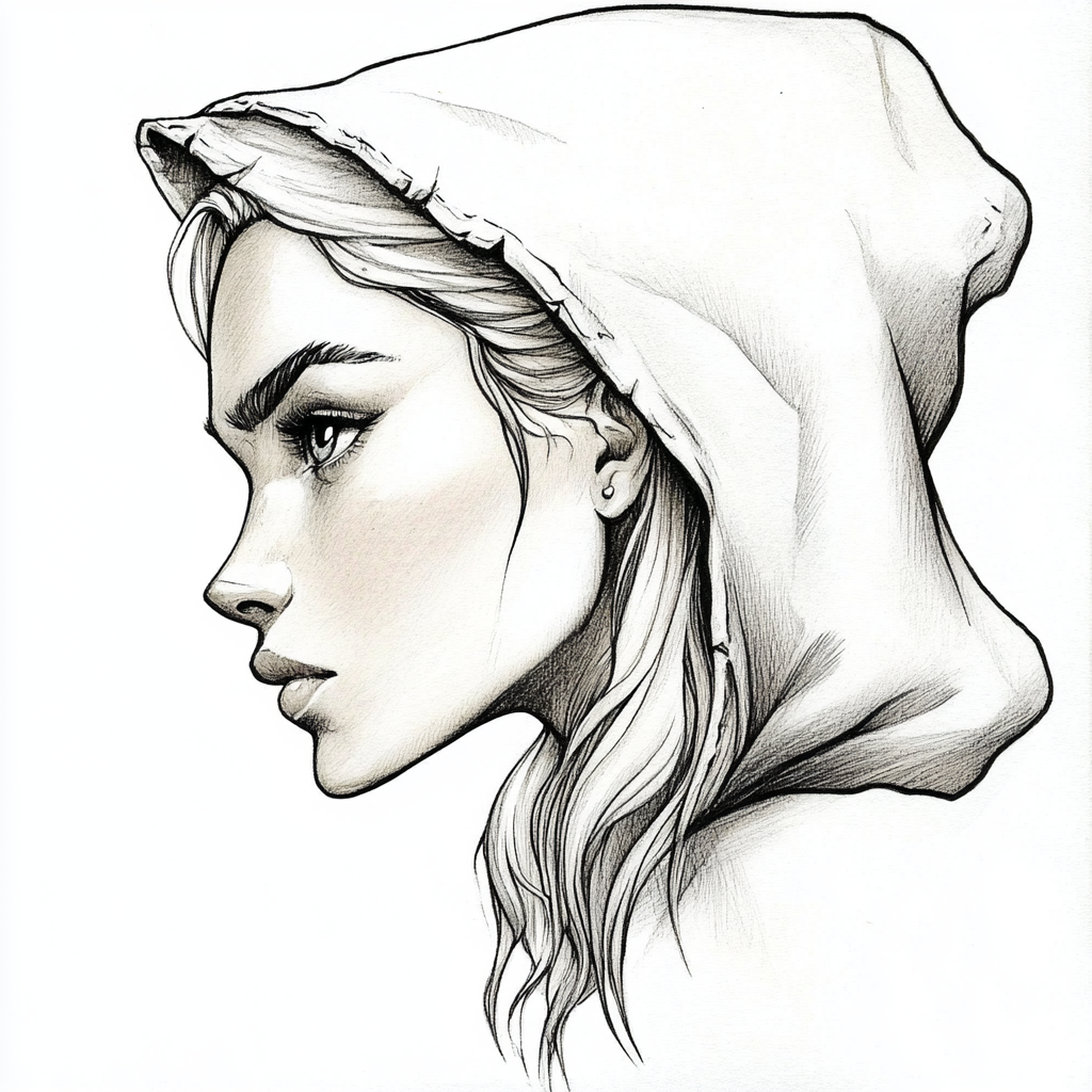 Black and white drawing of a girl in profile wearing a hoodie, used as a forum avatar or profile picture.