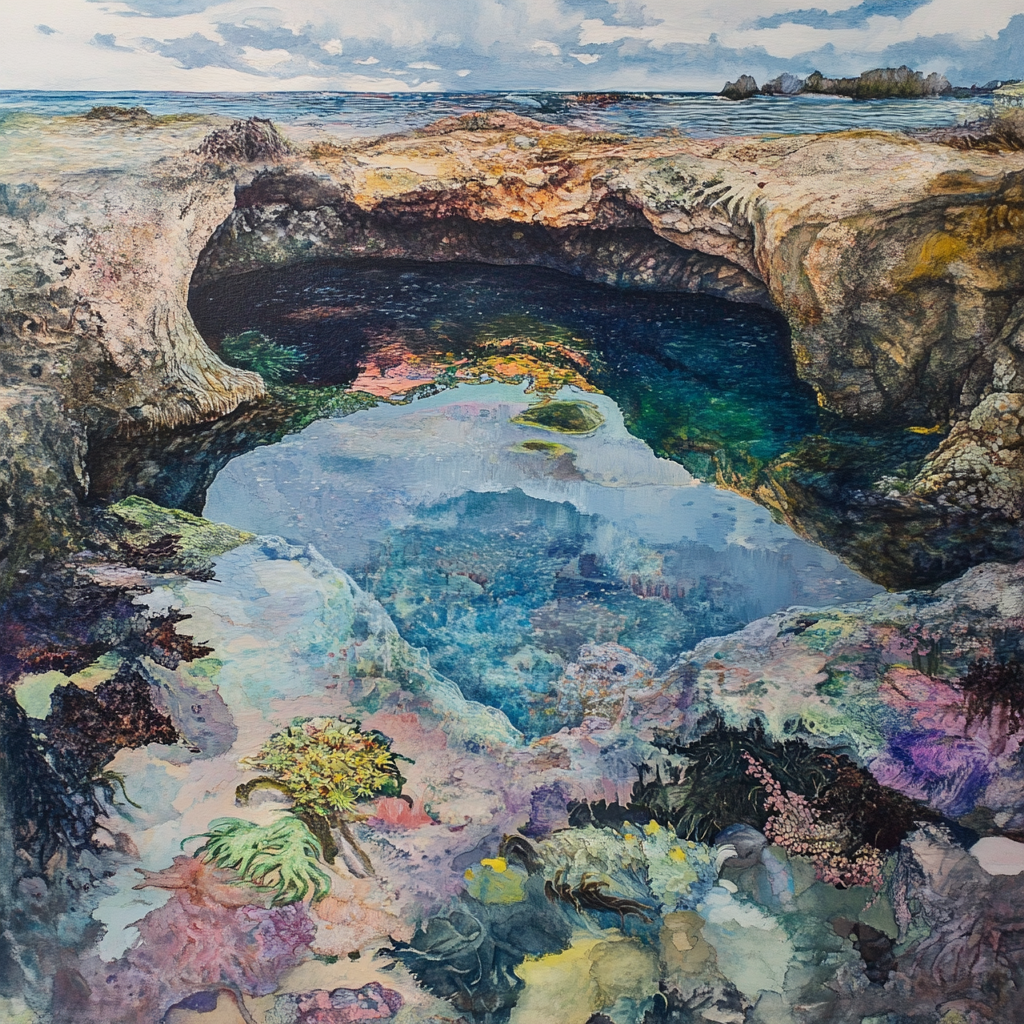 A vibrant tide pool with clear water revealing colorful marine life, rocks, and a cloudy sky above, used as a forum avatar/profile photo.