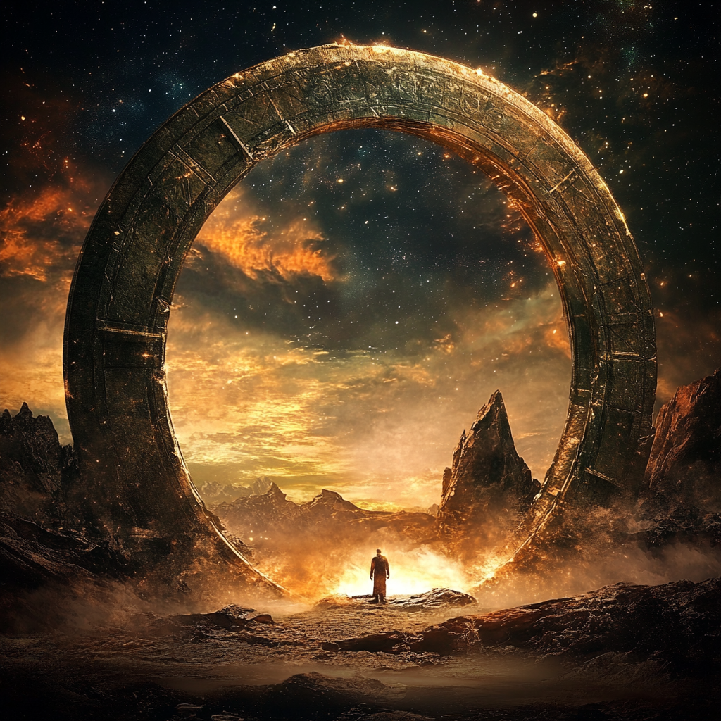 A mystical stargate stands against a dramatic sky, surrounded by rocky landscape and cosmic colors, capturing the essence of fantasy in this forum avatar.