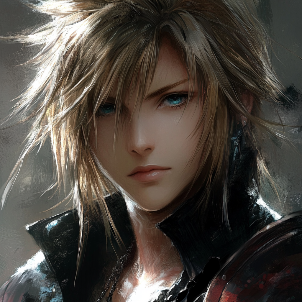 Profile photo of Cloud Strife from Final Fantasy, featuring his iconic spiky hair and striking blue eyes, set against a blurred background.