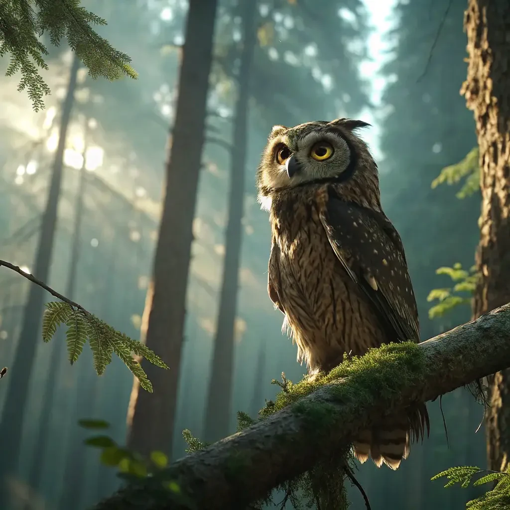 A detailed illustration of an owl perched on a mossy branch, surrounded by a misty forest, serves as a striking forum avatar or profile photo.