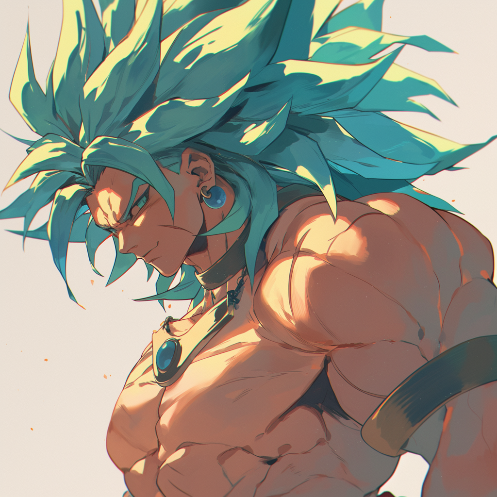 Anime avatar featuring Broly from Dragon Ball Super in Super Saiyan Green form, showcasing his distinctive muscular physique and striking green hair.