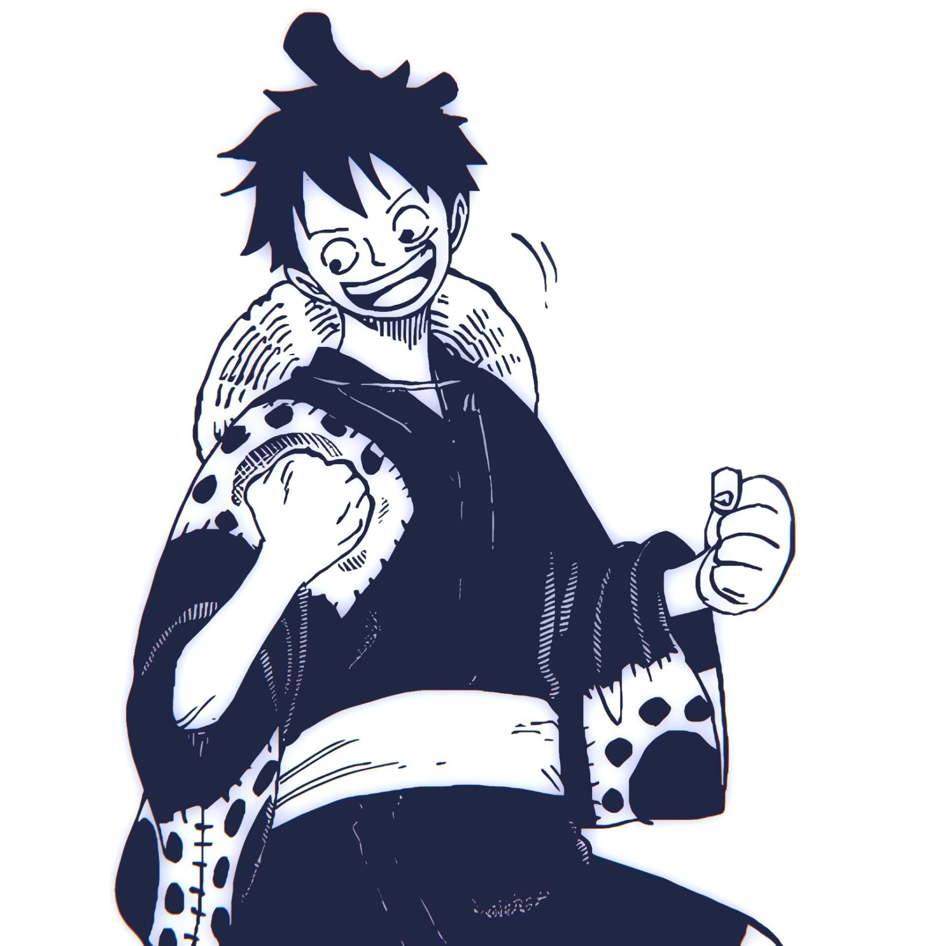 Anime-style avatar featuring Monkey D. Luffy from One Piece, depicted smiling and celebrating in a stylish outfit with a hood, embodying the spirit of adventure and determination.