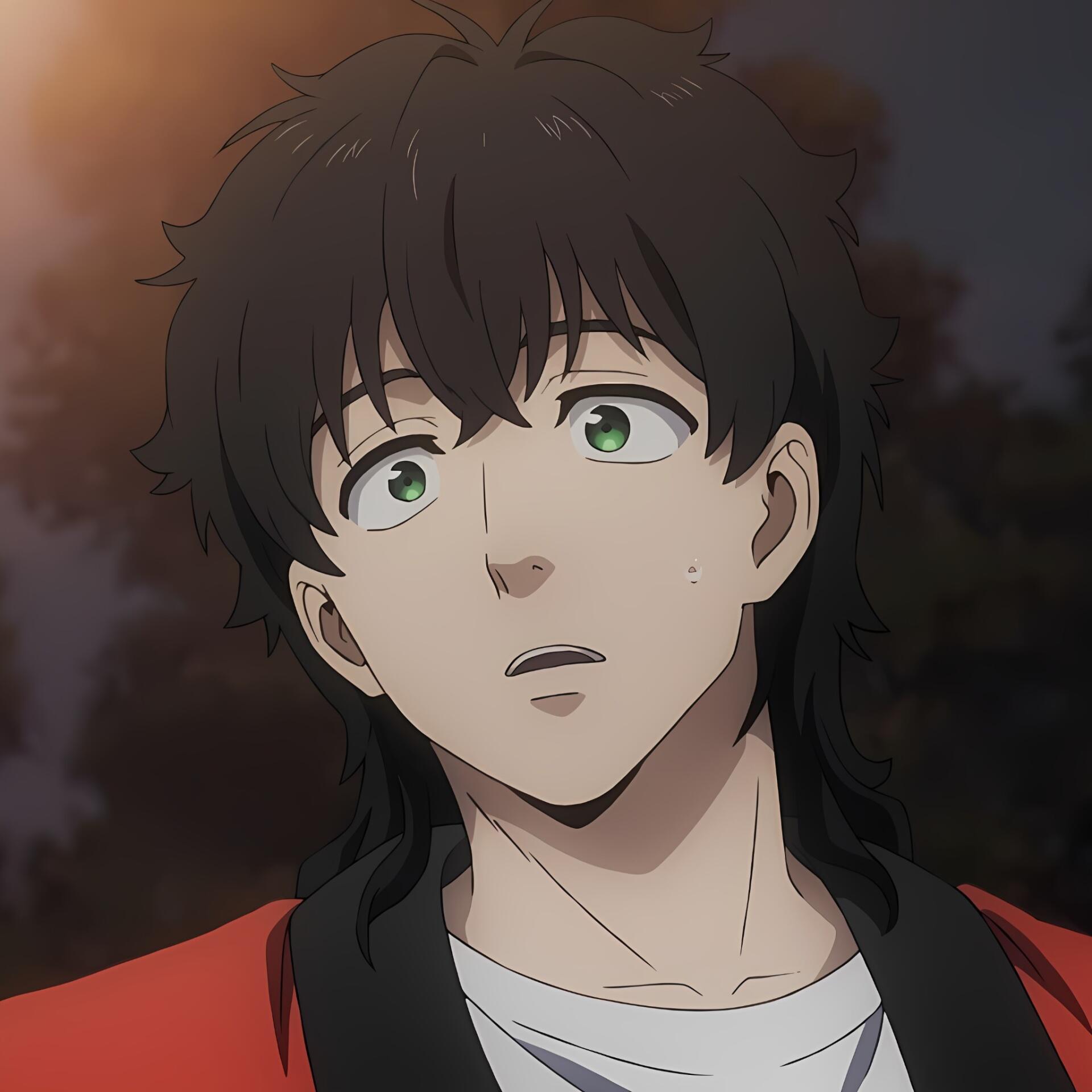 An avatar featuring Jou Togame from the anime Wind Breaker, depicting a young man with tousled dark hair and green eyes, expressing a thoughtful demeanor.