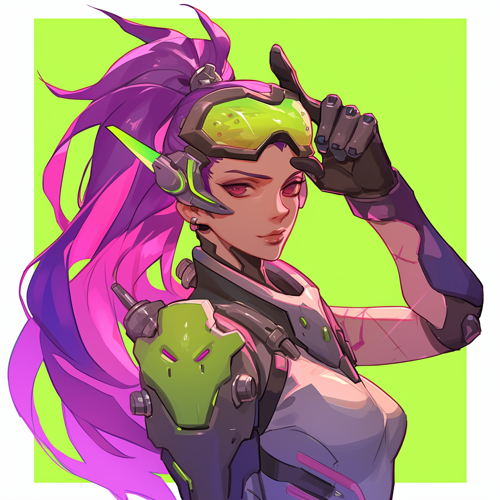 Forum avatar featuring an animated Overwatch character with vibrant pink hair, green visor, and futuristic armor against a bright green background.