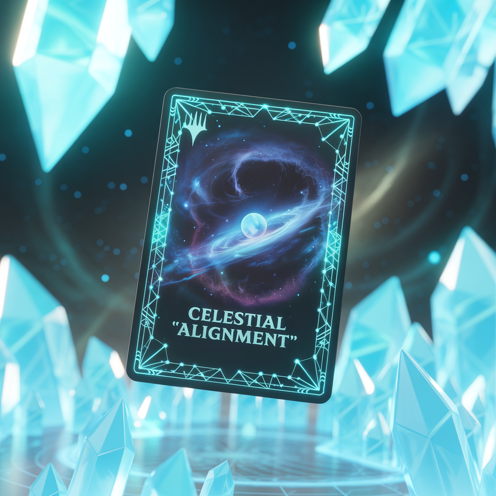 Forum avatar featuring a glowing Magic: The Gathering card titled Celestial Alignment with cosmic and crystalline elements in the background.