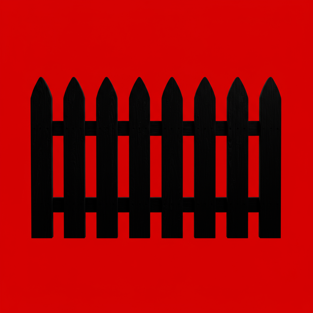 Forum avatar featuring a black picket fence silhouette against a bold red background.