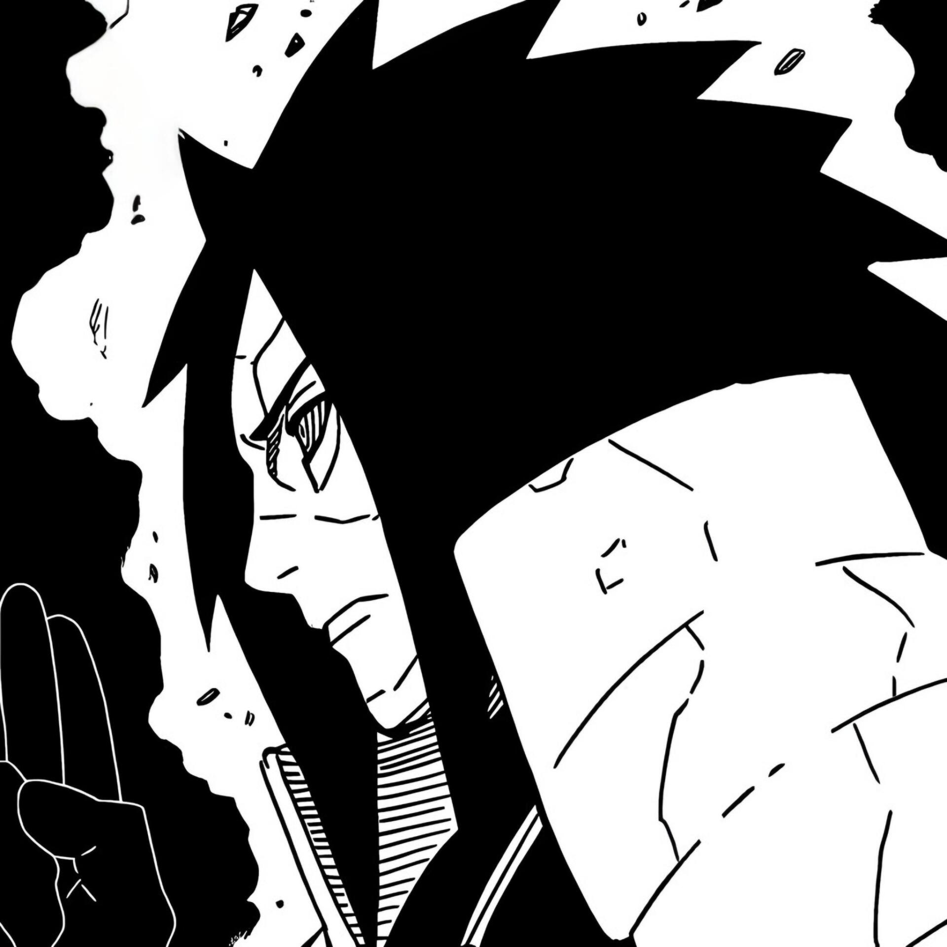 Black and white manga-style avatar featuring Madara Uchiha from Naruto, prominently showing his Rinnegan eye and serious expression.