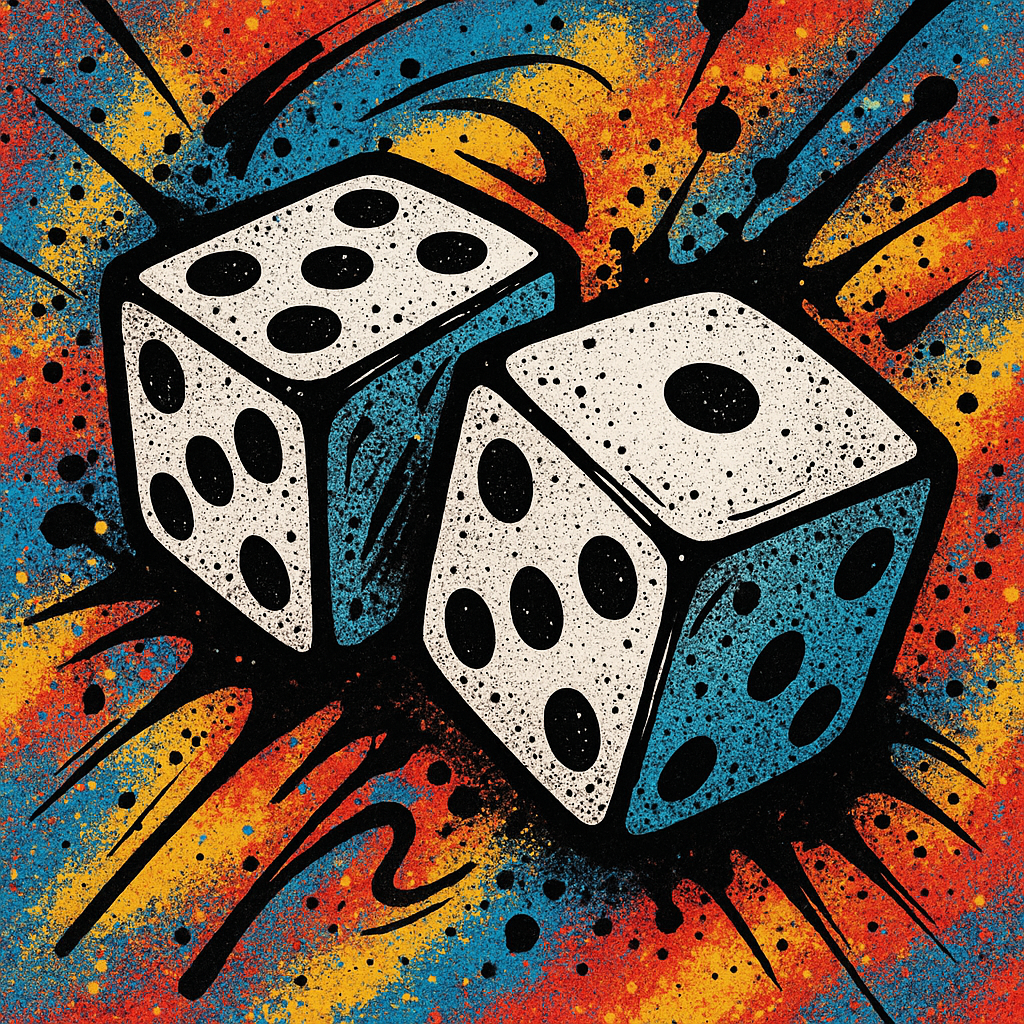 Forum avatar featuring two white dice with black dots against a vibrant, colorful splatter background in blue, orange, and yellow tones.