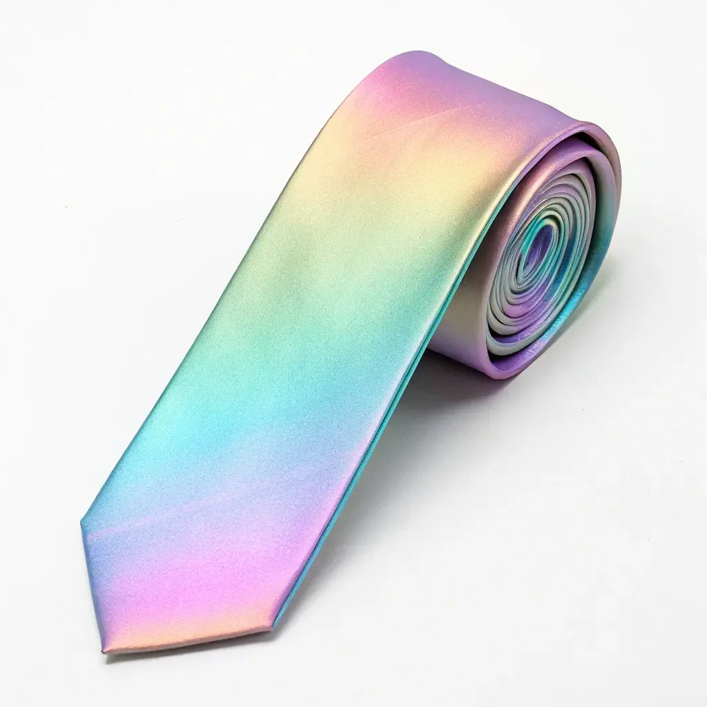 Iridescent rainbow-colored tie rolled up, presented as a clean and vibrant forum avatar or profile photo.