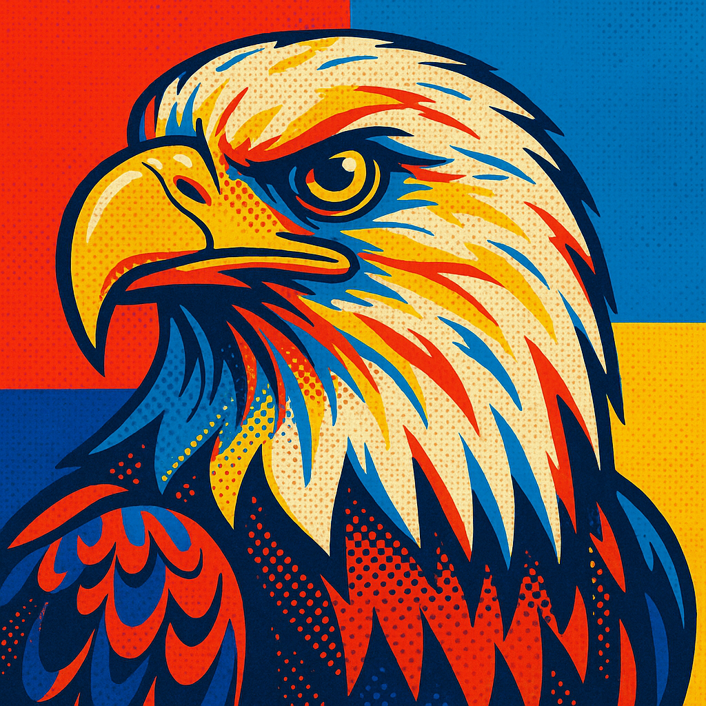 Stylized bald eagle illustration with bold colors and strong lines, designed as a striking forum avatar or profile photo.