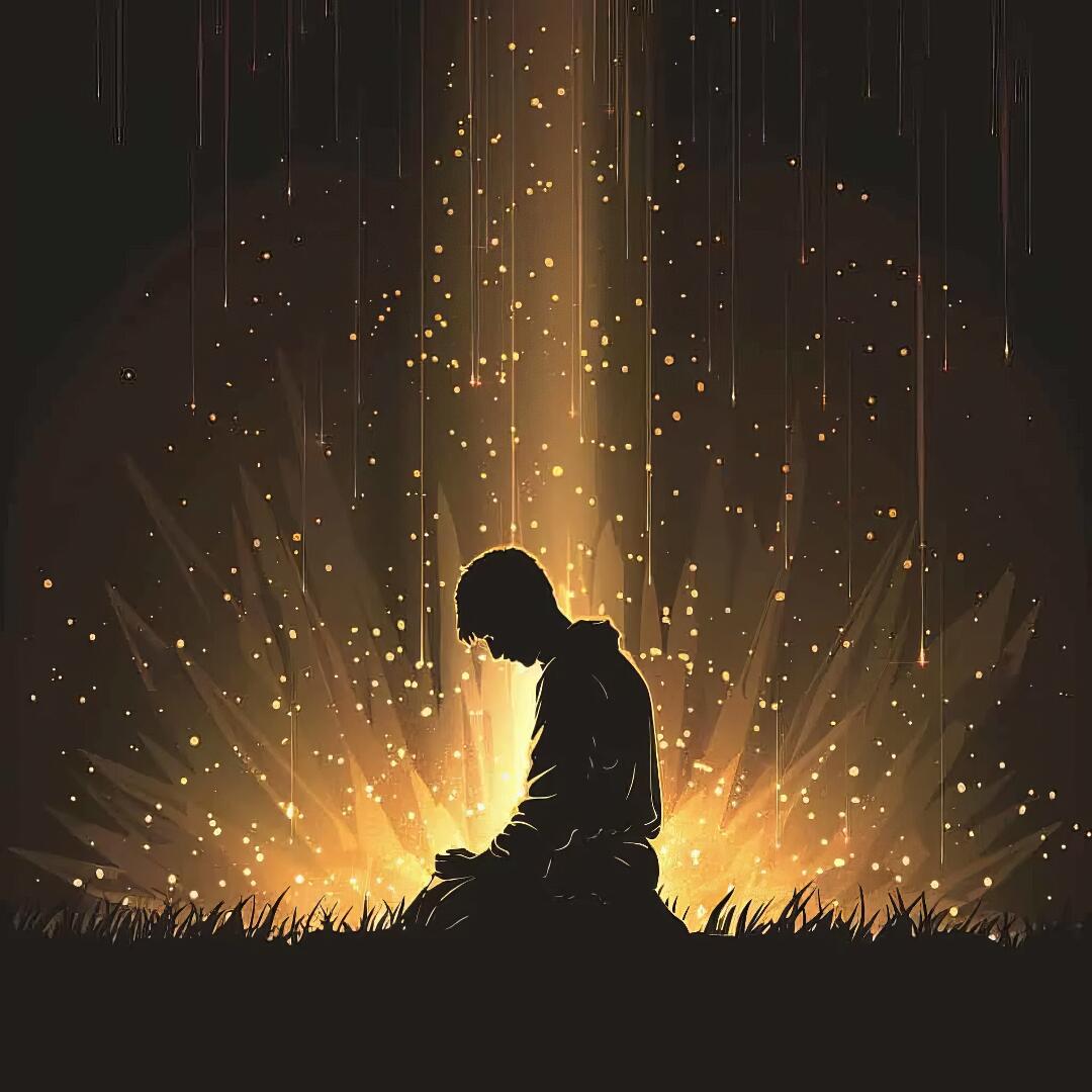 Silhouette of a person kneeling in prayer against a glowing, radiant background symbolizing Christian faith and spirituality.