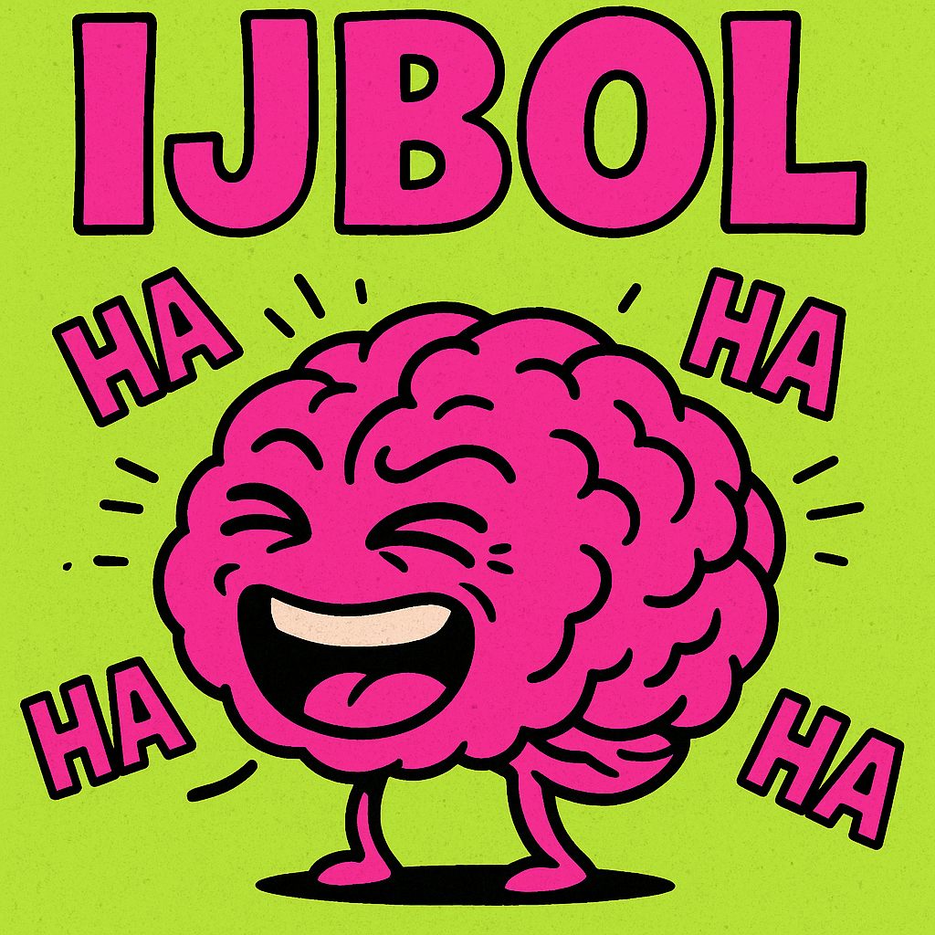 Bright pink cartoon brain laughing with HA HA HA text surrounding it and bold IJBOL above, used as a forum avatar or profile photo.