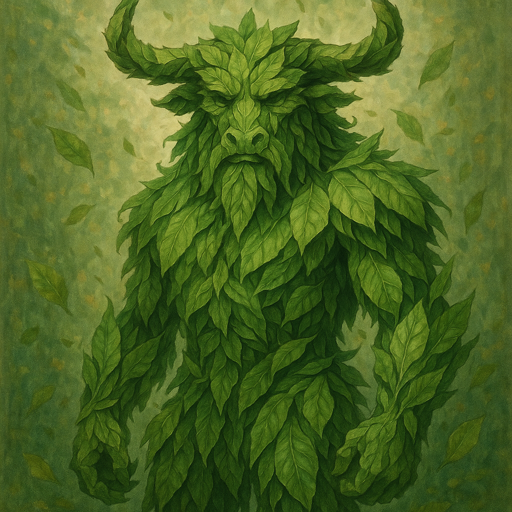 Leaf-covered green minotaur with horned head and leafy beard—stylized forum avatar/pfp evoking a mythical nature guardian.