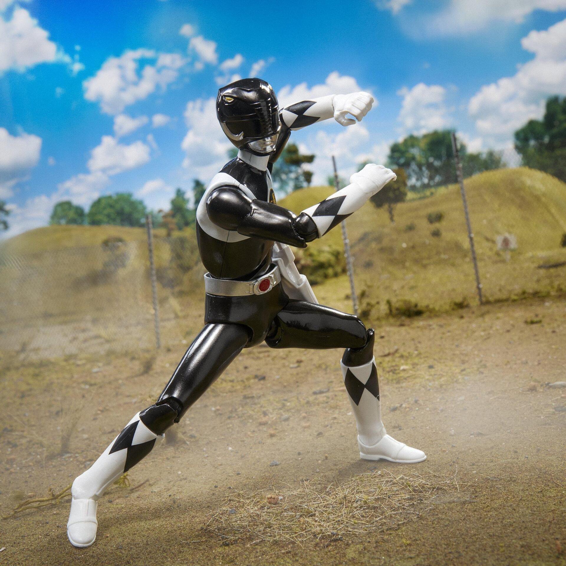 Black Power Ranger action-figure toy frozen in a dynamic fighting stance on a dusty field, presented as a stylized forum avatar/profile photo.
