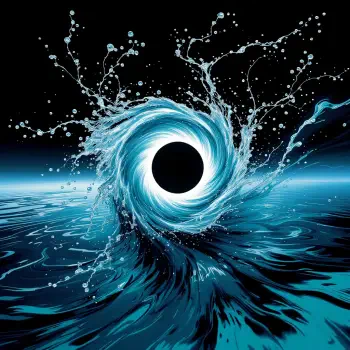 A visually striking avatar featuring a swirling wave of blue water surrounding a black circular void, evoking the theme of an eclipse against a dark background.