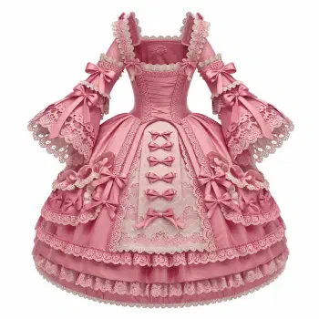 A beautiful pink dress with elegant lace and bow details, showcased as a forum avatar profile picture, exuding charm and a whimsical style.