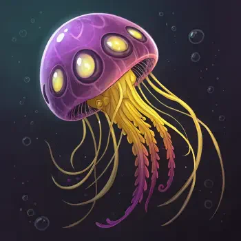 A vibrant purple jellyfish with elongated, flowing tentacles and glowing spots, designed as a forum avatar inspired by the Metroid universe.