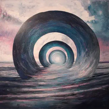 A surreal fantasy tunnel depicted in swirling blues and whites, leading into a bright void, creating a captivating and dreamlike scene for a forum avatar.